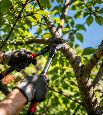 Gartenpflege mit Pflanzen und Werkzeug