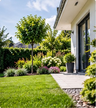 Gepflegter Rasen und Garten